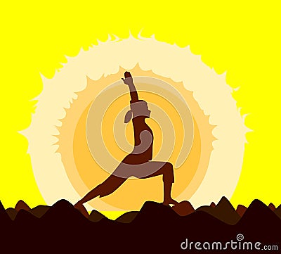 Yoga Sunset Health Pose Vector Illustration