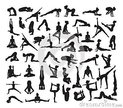 Yoga Poses Silhouettes Vector Illustration