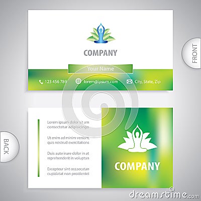 Yoga positions silhouettes with lotus flower. Business card template. Vector Illustration