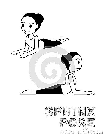 Yoga Sphinx Pose Cartoon Vector Illustration Monochrome Vector Illustration