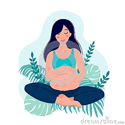 yoga pregnant women concept. Relax, meditation for the expectant mother. vector illustration Vector Illustration