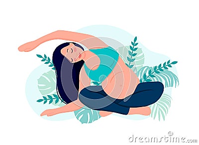 Yoga pregnant women concept. Relax, meditation for the expectant mother. vector illustration Vector Illustration