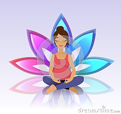 Yoga for pregnant women on lotus background Vector Illustration