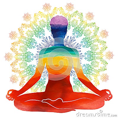Yoga rainbow watercolor Silhouette Vector Illustration