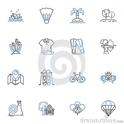 Yoga retreat line icons collection. Serenity, Zen, Tranquility, Meditation, Mindfulness, Balance, Nourishment vector and Vector Illustration