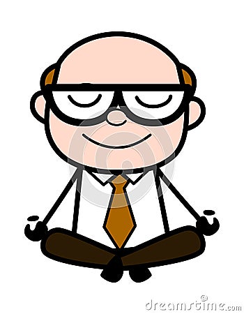 Yoga - Retro Cartoon Office old Boss Man Vector Illustration Stock Photo