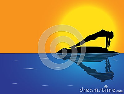 Yoga Reverse Plank Pose Sea Background Stock Photo