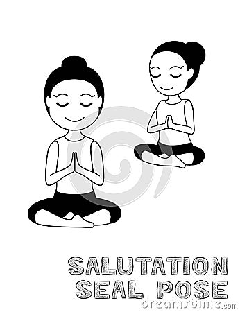 Yoga Salutation Seal Pose Cartoon Vector Illustration Monochrome Vector Illustration