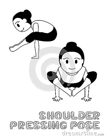 Yoga Shoulder Pressing Pose Cartoon Vector Illustration Monochrome Vector Illustration