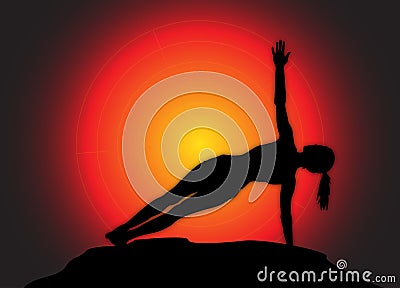 Yoga Side Plank Pose Sun Background Stock Photo
