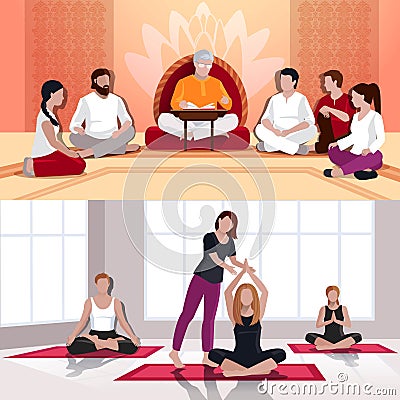 Yoga And Spiritual Lesson Flat Compositions Vector Illustration