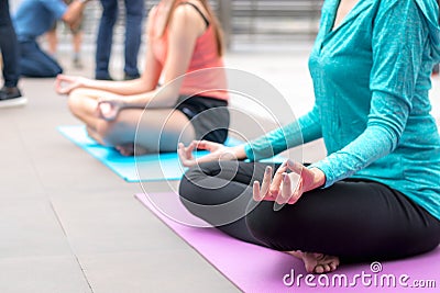 yoga sport concept : young women concentration in health exercise class , relax activity lifestyle Stock Photo