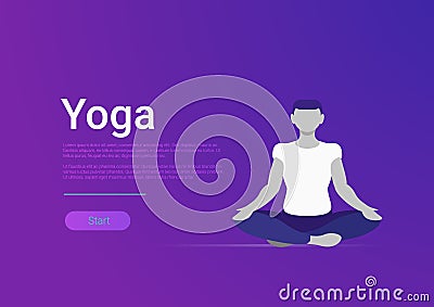 Yoga sport vector flat banner. Person meditation l Vector Illustration