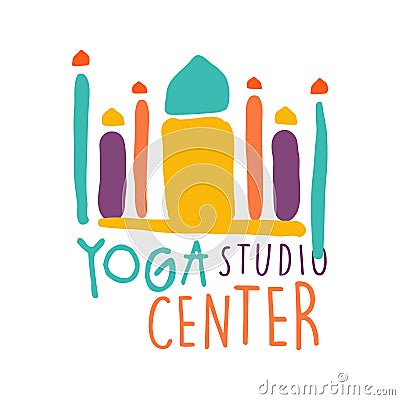 Yoga studio center logo, colorful hand drawn vector illustration Vector Illustration