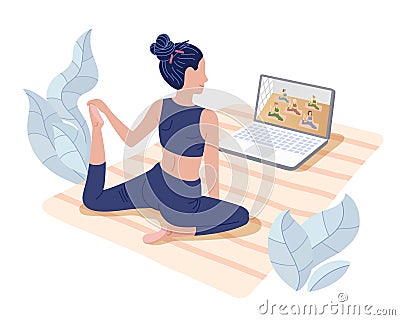 Yoga studios streaming online classes. Vector Illustration