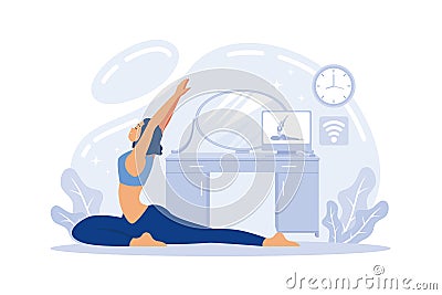 Yoga studios streaming online classes. Girl watching online sport tutorials Vector Illustration
