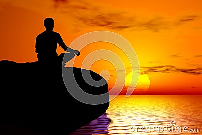 Yoga - Sunset meditation Stock Photo