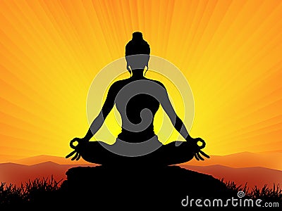 Yoga at sunset Vector Illustration