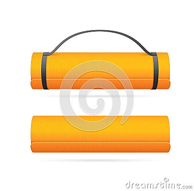 Yoga Time Concept with Realistic 3d Detailed Orange Rolled Exercise Mat Set. Vector Vector Illustration