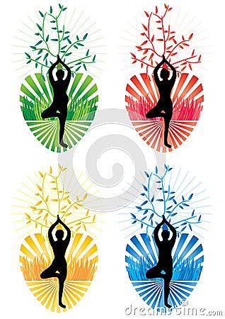 Yoga tree love health Vector Illustration