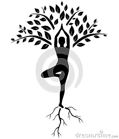 Yoga tree pose silhouette Vector Illustration