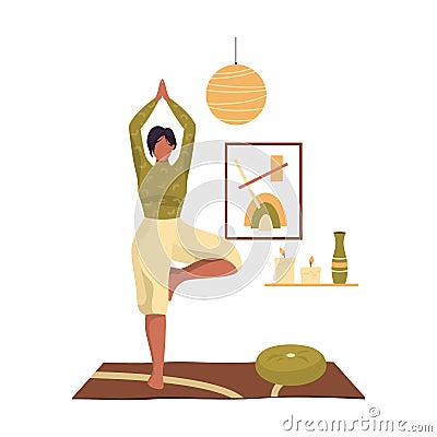 Yoga tree pose or vrksasana, vector banner Vector Illustration