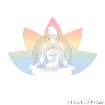 Yoga vector logo with lotus and meditating woman Vector Illustration