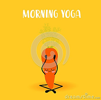 Yoga vegetables. Healthy lifestyle. Sports and vegetarianism. Carrot characters. Yoga Pose. Assans Vector Illustration