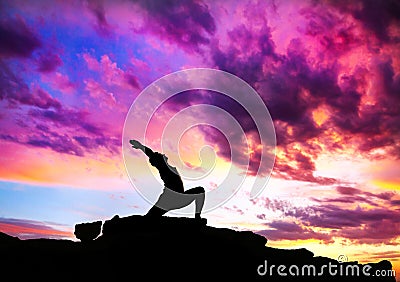 Yoga virabhadrasana warrior pose Stock Photo