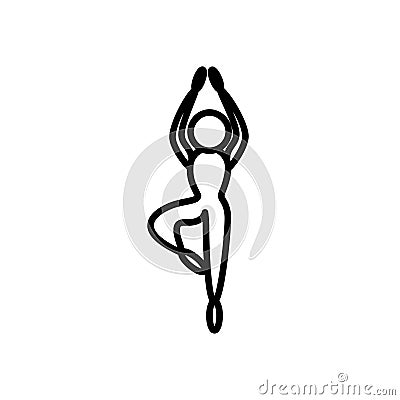 Yoga vrikshasana pose line icon on white background Stock Photo