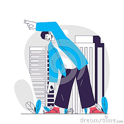 Yoga web concept. Man training, exercising balance, strong and stretching Vector Illustration