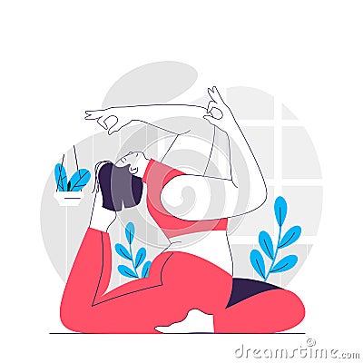 Yoga web concept. Woman training, exercising flexibility Vector Illustration