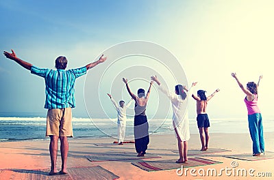 Yoga Wellbeing Exercise Beach Concept Stock Photo