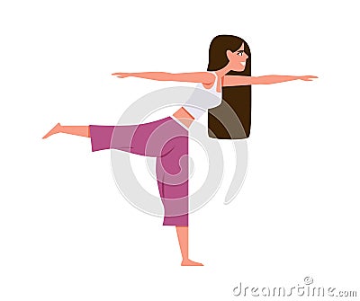 Yoga woman character. Athletic female character in sport uniform doing exercises pilates fitness and gymnastics, girl in Vector Illustration