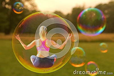 A yoga woman is hovering Stock Photo