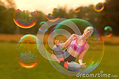 A yoga woman is hovering Stock Photo