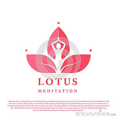 yoga woman and luxury lotus meditation logo Vector Illustration