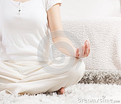 Yoga Woman Meditating Relaxing Healthy Lifestyle Stock Photo