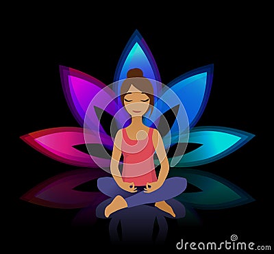 Yoga women. Asana pose on lotus background Vector Illustration