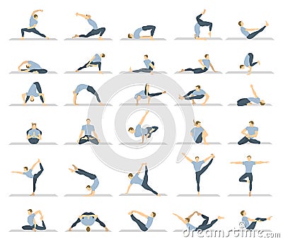 Yoga workout for men set. Vector Illustration