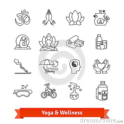 Yoga workout and wellness program. Icons set Vector Illustration