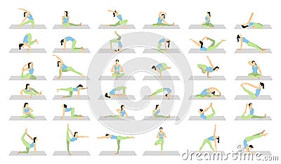 Yoga workout for women set. Vector Illustration