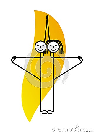 A pair of yoga. Man and woman in yoga asana on an orange background. Vector picture Vector Illustration