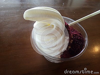 Yoghurt ice cream with Red Velvet topping Stock Photo