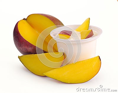 Yoghurt with mango and pieces Stock Photo