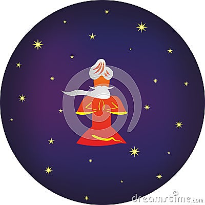 Yogi in the lotus position. Enlightenment with srars in space Vector Illustration