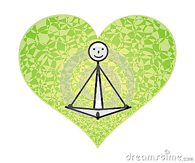 Yogi in a lotus asana on a background of a green heart. Vector picture. Schematic graphics. Vector Illustration