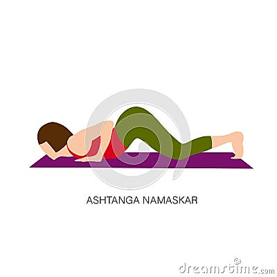 Yogi woman in Ashtanga Namaskar. Vector Vector Illustration