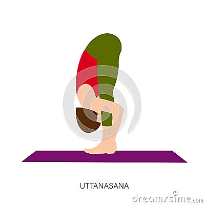 Yogi woman in Uttanasana or Padahastasana Pose. Vector Illustration