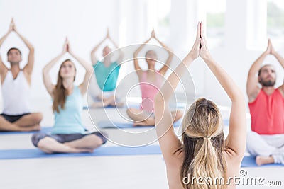 Yogins in sukhasana pose Stock Photo